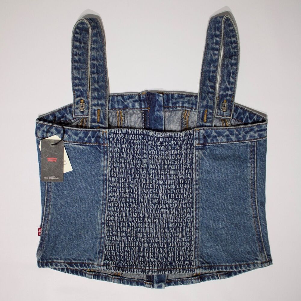 NWT $69.50 Levi's Denim Sculpted Bustier Tank Top Zipper Elastic Back Women Sz S - Picture 4 of 13